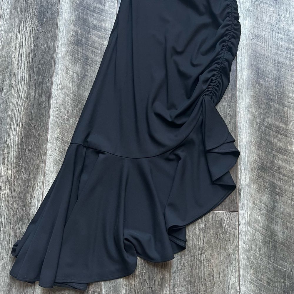 Vintage David Rodriguez Stunning Black Formal Dress Ruched Side Asymmetrical Hem - Picture 5 of 12